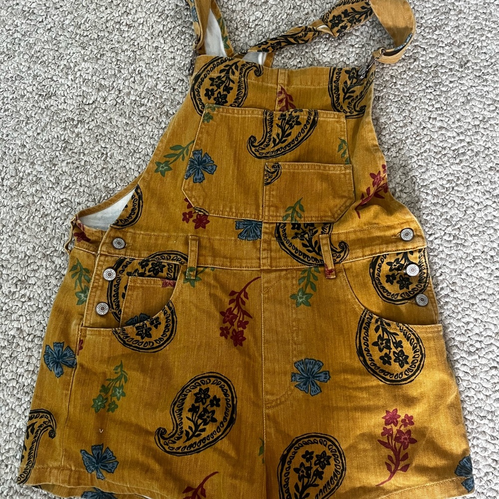 We The Free Mustard Paisley Overalls